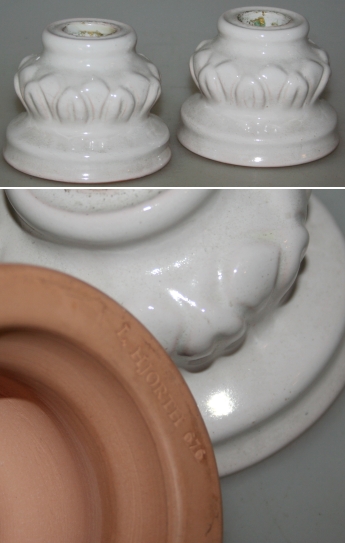 To fine små lertøjslysestager fra Hjorth Keramik fabrik
